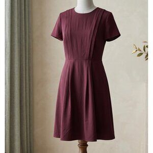 Brooks Brothers Pleated Short Sleeve Burgundy Dress -size 8  Knee Length Solid C